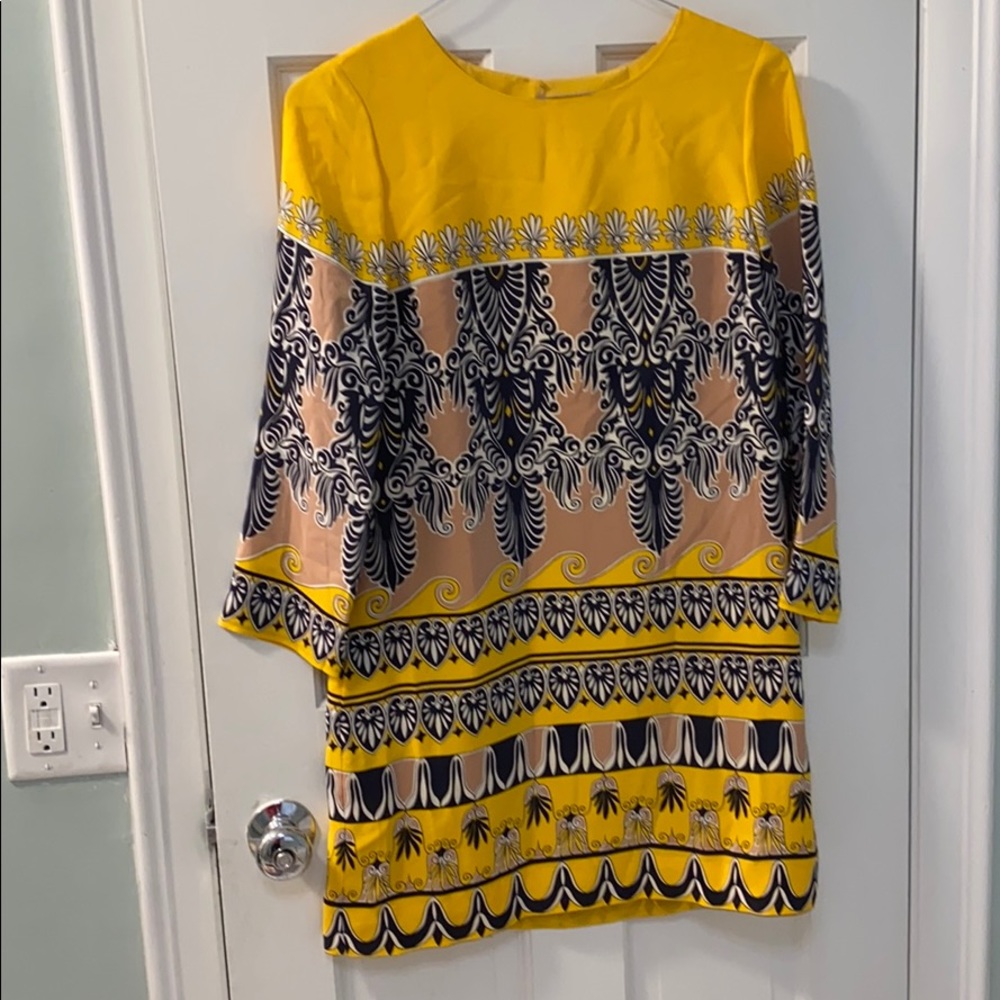 JCrew Size 4 yellow and blue dress 100% silk!